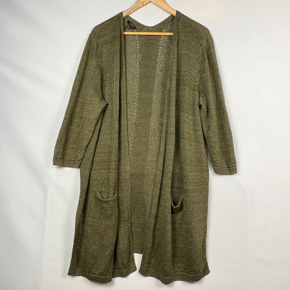 Talbots Sweaters - Talbots Womens Linen Open Front Cardigan Duster Sweater 3XL Petite Beach Office